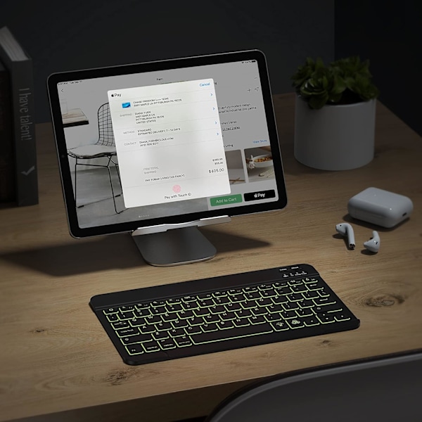 Kompakt Bakgrundsbelyst Bluetooth-tangentbord, Korskompatibelt Ultra Slim Portabelt Trådlöst Tangentbord för iOS, Android, Windows-enheter, 7-Färgs LED-Bakgrundsbelysning