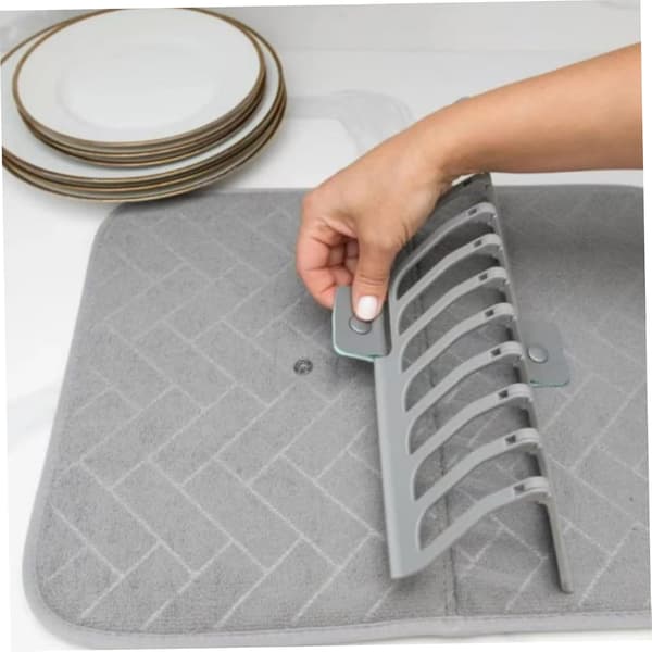Foldable Dish Drying Mat, Absorbent Microfiber Dish Mat with Rack, Practical Tray-Style Kitchen Countertop Storage.