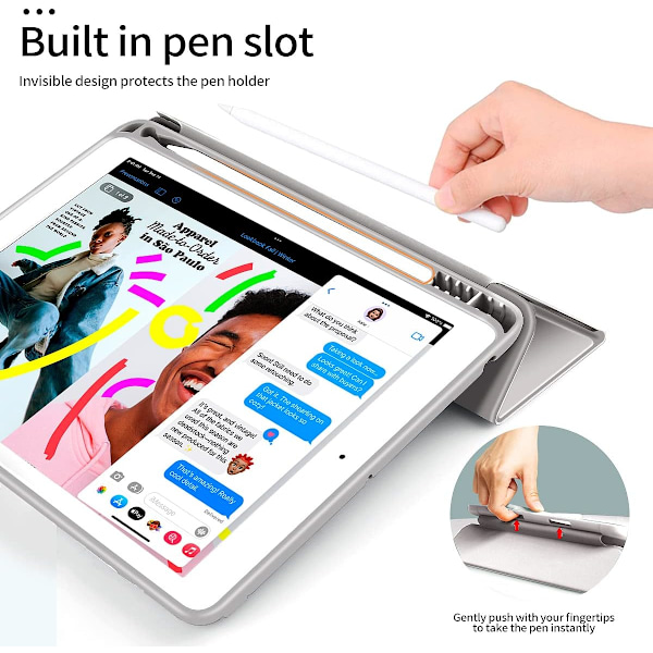 Elegant iPad-fodral, trefaldigt frontskydd för 10,2 tum, snabb respons automatisk väckning/viloläge med fullt skydd, grått fodral med premiummaterial och