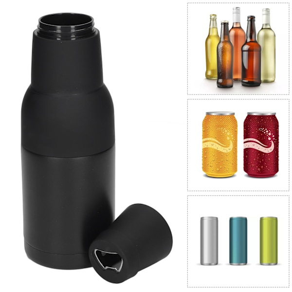 Vacuum Double Wall Stainless Steel Can Insulation and Cold Storage Tank with Bottle Opener Black