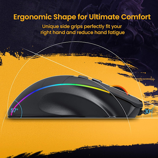Ergonomisk Gamingmus med Uppladdningsbart Batteri, Programmerbara Knappar för Anpassningsbart Spelande, Bred Kompatibilitet Säkerställer Sömlös Användning