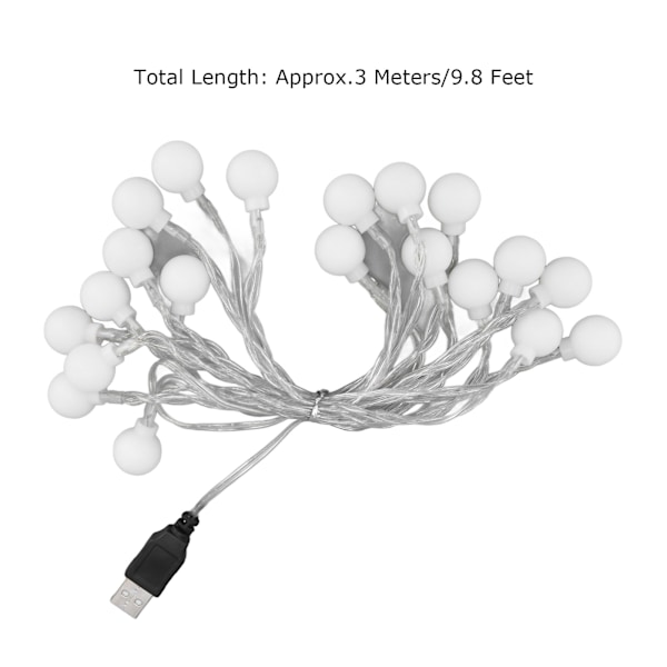 3 M 20LED Lyslenke LED Globe Utendørs Innendørs Lyslenke for Jenteromsdekorasjon Festlig Bursdag USB Strømforsyning