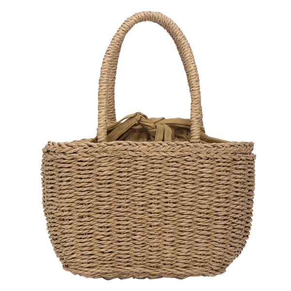 Fashion Women Straw Weave Handbag Shopping Beach Travel Basket Bag(Khaki)