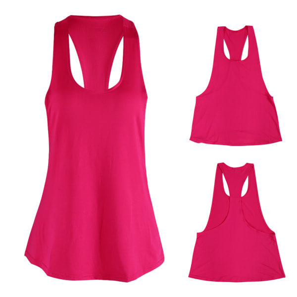 Kvinner Hurtigtørkende Vest Ermeløs skjorte Tank Top Yoga Løping Sport Fitness Rose Rød S