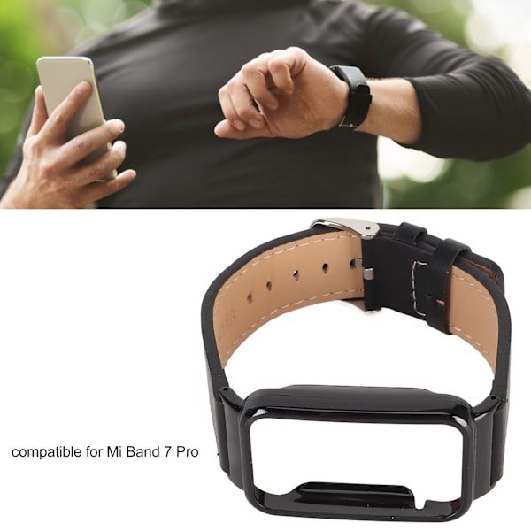 PU læder urrem vandtæt udskiftningsur armbånd med sort rustfrit stål etui til Mi Band 7 Pro sort