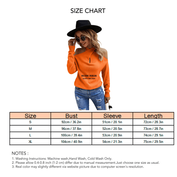 Women V Neck Sweater Cold Shoulder Sweater Casual Drop Shoulder Sweater Loose Knit Long Sleeve Pullover Orange XL