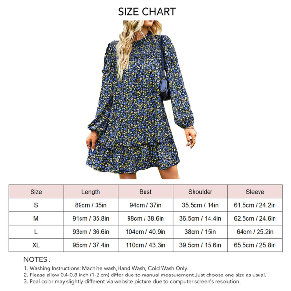 Woman Dress Casual Fashionable Loose Floral Pattern Round Neckline for Dating Work Home Black M