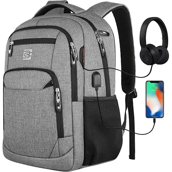 Rese Laptop Ryggsäck, Stöldskyddad Tålig Skolväska med USB-Laddningsport, Justerbara Bekväma Axelremmar för 15,6 Tums Notebook,