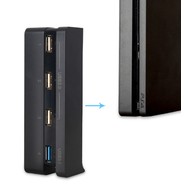 PS4 Slim Hub, Höghastighets USB 3.0-gränssnitt, 4 LED-indikatorer för strömstatus, 3 x USB 2.0 för laddning av handkontroller, enkel installation, Plug and Play