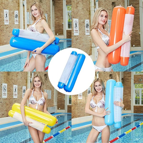 Bärbar vattenhängmatta med ergonomisk design, safirblå uppblåsbar poolflotte för halvt nedsänkt flytkraft, bekväm poollounge för