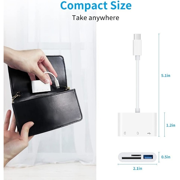 Nästa generations minneskortadapter för USB C-enheter, 5 Gbps snabb överföring med dubbla kortplatser och överlägsen säkerhet för iPhone och mer