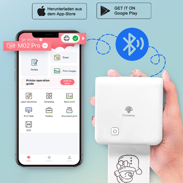 Monokrom Klistermärkesskrivare, Högupplöst Mini Termisk Skrivare för Portabel Trådlös Utskrift av Monokroma Bilder, Stöder Bluetooth Termisk
