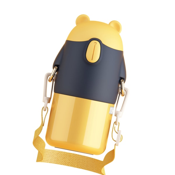 Lovely Cup Straw Cartoon Security muodikas kannettava tyhjiöpullo lapsille keltainen 450ml