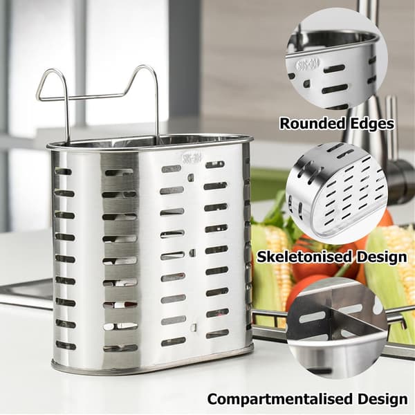 Bestikafdrypper i rustfrit stål med 2 rum, holder til spisepinde og bestik