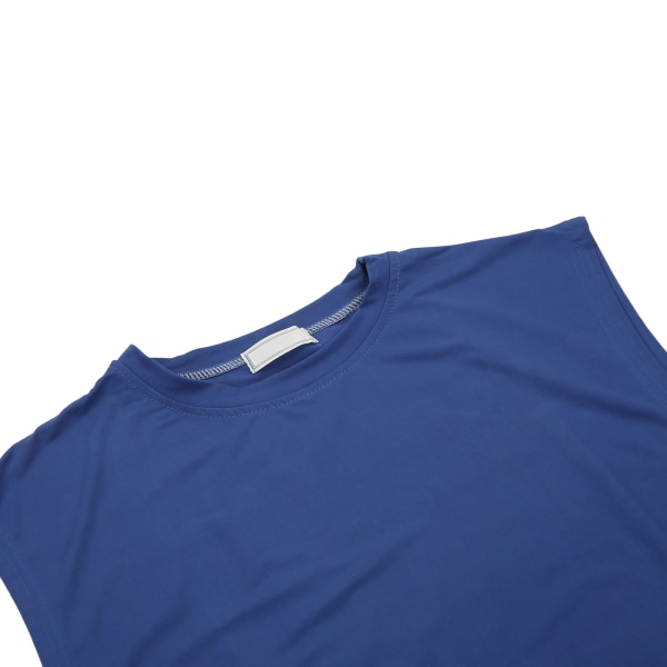 Treningstanktopp for menn, ermeløs, ensfarget muskelskjorte for kroppsbygging og trening på treningsstudio, blå, M