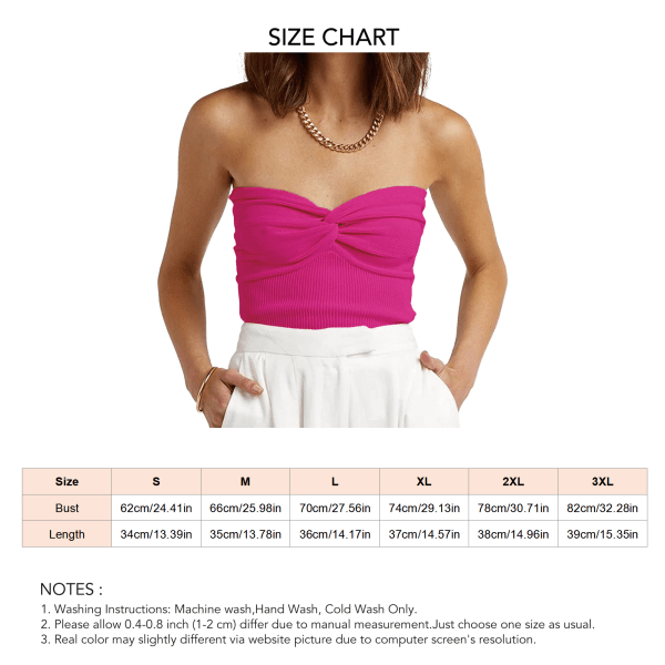 Women Strapless Tops Casual Elegant Rib Knit Twist Knot Front Sleeveless Tube Top for Dating Party Rose Red S
