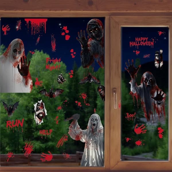 Halloween Window Decorations - Ghost and Handprint Decals - 4 Different Designs - 20x30 cm - Double-Sided