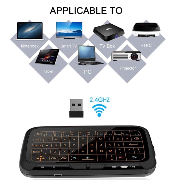 Trådlöst tangentbord och pekplatta mus combo, spikfri installation med 2,4 GHz anslutning, tvåspråkig inmatningsmetod för Android TV-box, HTPC, IPTV,
