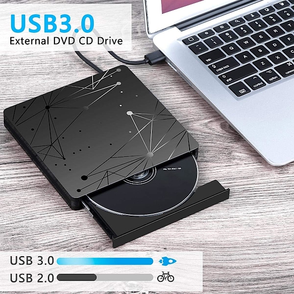 Bärbar USB 3.0 Optisk Enhet, Höghastighetsdataöverföring Extern CD/DVD-spelare/brännare för Plug & Play-drift på PC, Laptop, Ultrabook, Desktop,