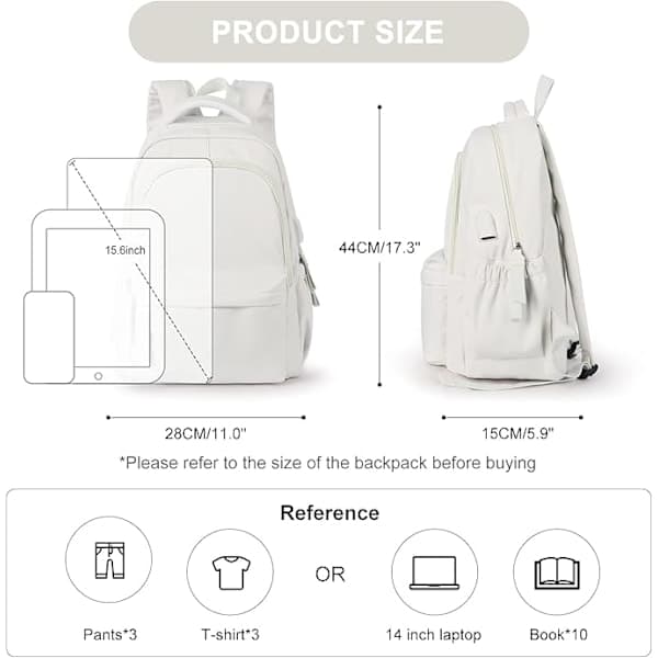 Laptop Backpack, Waterproof Laptop Backpack with 18-inch USB Charging School Bag White