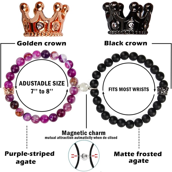 Crown Par Armband Natursten Magnetiska pärlor Armband Gåvor