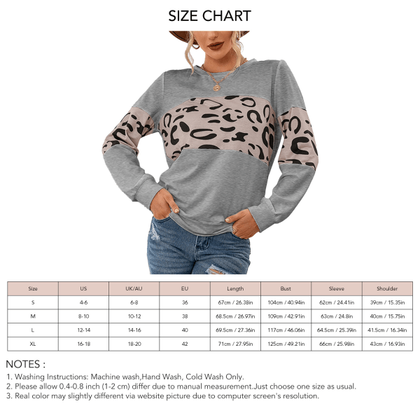 Blouse Long Sleeve Round Neck Pullover Print Casual Basic Fashionable Top for Women Light Gray M