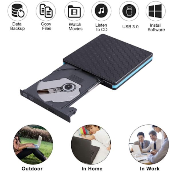 Plug and Play Bärbar Extern DVD-enhet med Stilrent Utseende, Höghastighets USB 3.0-gränssnitt för Snabb Dataöverföring och Bred Kompatibilitet med