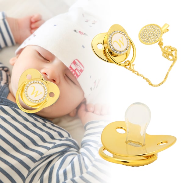 Gyllene baby böjd design 26 bokstäver Säkra material Hälsosam Bling baby med clips för 6 till 18 månader Baby W