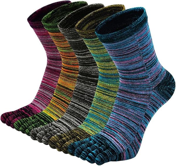 Toe Socks Men Five Finger Striped Socks Running Athletic Cotton Socks 5 Pairs
