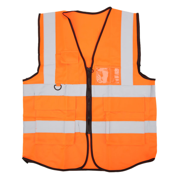 Safety Reflective Vest Multiple Pockets Waterproof High Visibility Zipper Front Safety Vest for Guardian Orange