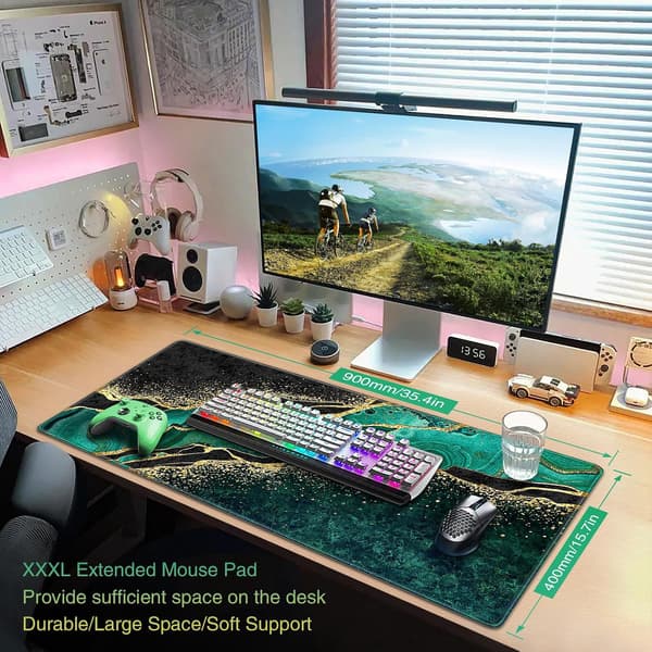 Stor musematte, gamingmusematte, 900x400mm (35,4x15,7 tommer), XXL musematte, skrivebordsunderlag med sklisikker base, slitesterk vanntett musematte