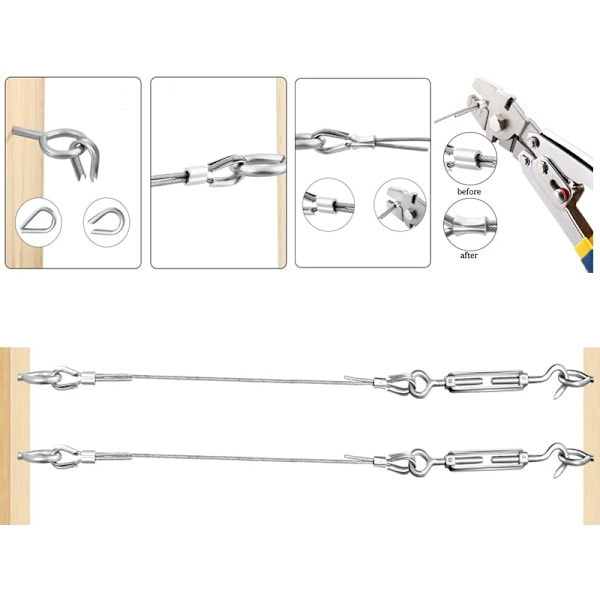 Upphängningskit för ljusslingor, 304 rostfritt stål kabel PVC-överdrag för DIY-upphängning, dekorativt upphängningssystem för utomhusbruk med justerbar spänning