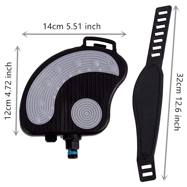Kraftiga träningscykelpedaler för spinningcyklar inomhus, halkfri yta, extra breda justerbara remmar 17 mm spindeldiameter, högkvalitativt material