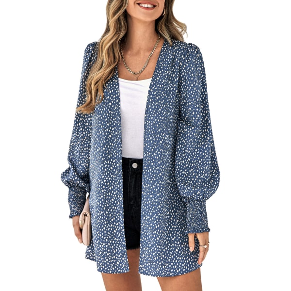 Women Lantern Sleeve Cardigan Fashionable Classic Leopard Print Fall Winter Long Sleeves Printed Shirts Tops Blue XL