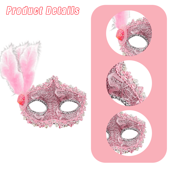 Ögonmask Fjäder Maskerad Halloween Party Maskeradkostym (Rosa)