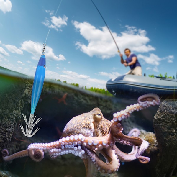 Fiske Bläckfiskjigg, Vassa Dubbla Lager av Krokar Säkerställer Starkt Grepp, Realistisk 3D-Design Med Iögonfallande Funktioner, För Sötvatten Och Saltvatten