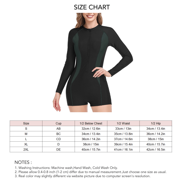 Women Swimsuit Long Sleeve One Piece UV Sun Protection Zipper Front Stretchy Surfing Suit with Chest Pads OD Green XL