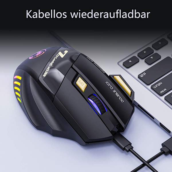 Programmerbar trådlös gamingmus, DUBBEL LÄGE TRÅDLÖS MUS, Tyst klickdesign för offentlig användning utan störning, Uppladdningsbar, 70 timmar för
