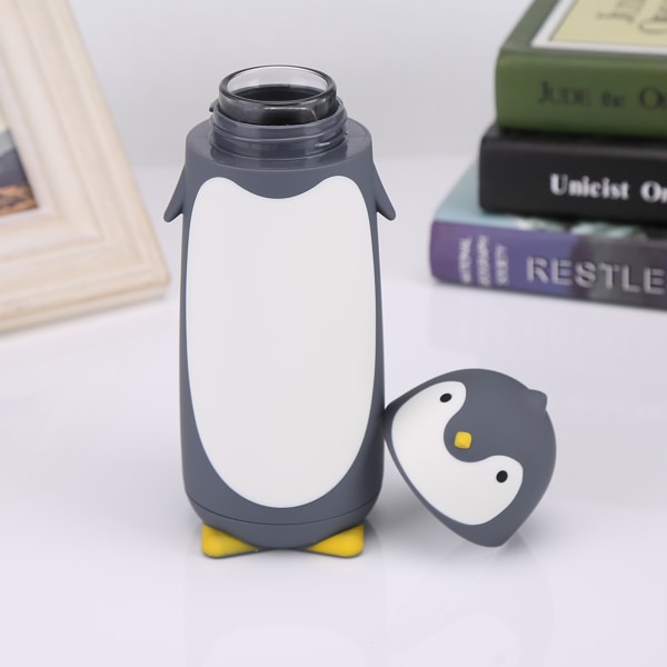 300ML Bärbar Söt Penguin Glas Vattenflaska Dubbellager Mugg Resekopp Grå