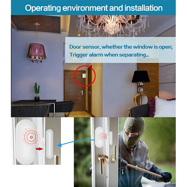 Trådlöst hemlarmskit, WiFi dörr- och fönstersensor, smart dörrstatusdetektering, telefonvarning, fungerar med Smart Life-appen