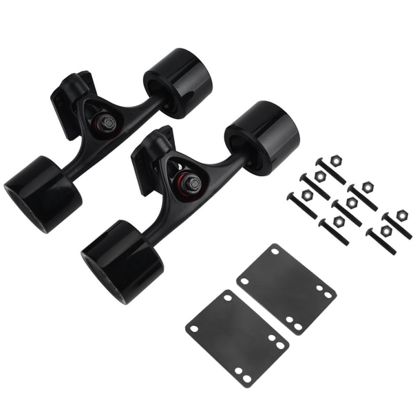 2pcs Skateboard Truck with Skate Wheel Riser Pad Bearing Accessory(black shaft black wheel)