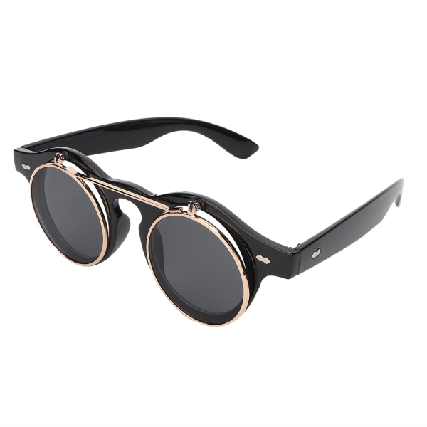 Personlighet Vintage Punk Style Flip Solbriller Rund Frame Flip Eyewear Eye Glasses Black