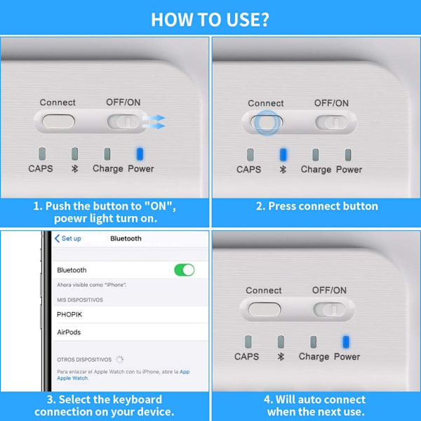Ultra-tunt trådlöst tangentbord, bred kompatibilitet ultra-tunt Bluetooth-tangentbord med stabil anslutning för iOS-, Android- och Windows-enheter, tyst tangenttryckning