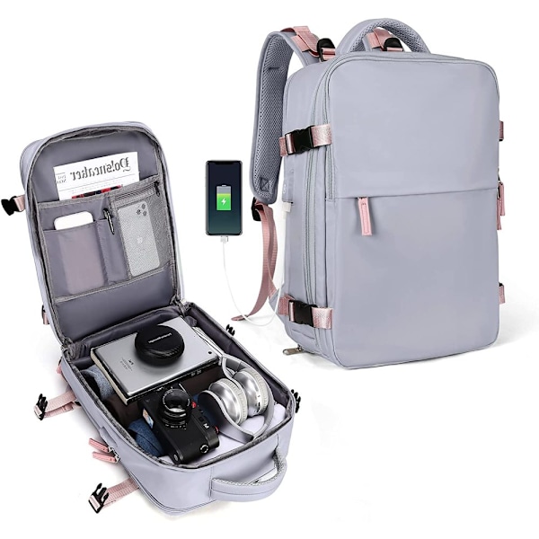 Adventurer's Choice, Ryggsäck med expanderbar kapacitet och stöldskyddsdesign, slitstark polyester, godkänd för flyg och vattenavvisande, USB-laddningsport,