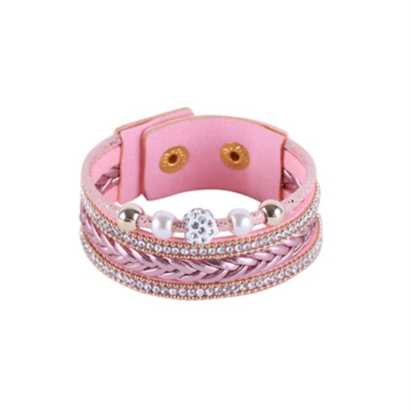 Mode Etnisk stil Perler Press Spænde Armbånd Armbånd Håndsmykker Gave Tilbehør Pink