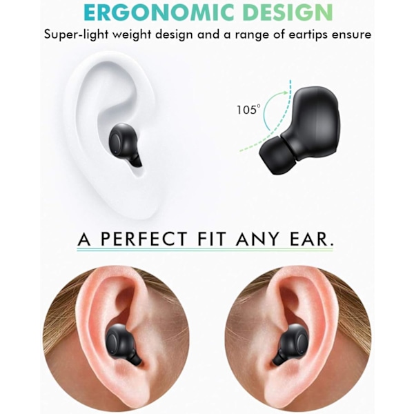 Smidig Bluetooth-hörsnäcka, osynligt trådlöst headset med förbättrat batteri, ministorlek för diskret användning, ergonomisk design, högkvalitativt stereoljud för