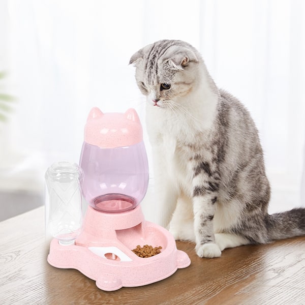2 i 1 Matare, Automatisk Djurmatare Dricksfontän, Rostfritt Stål Halkfri Design, Stor Kapacitet för Hundar Katter, Lätt att Rengöra Dubbelskålsdesign