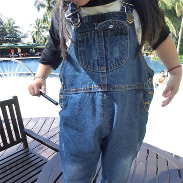 Barn Lang Overalls Justerbare Stropper Jumpsuit Vår Barn Denim Bukser for Gutter og Jenter 120cm / 47.2in