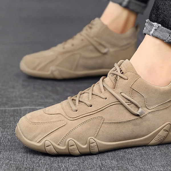 Herresportsko Casual Lett Myk Gummisåle Menn Mote Sneakers for Vinterløping Gå Khaki 41