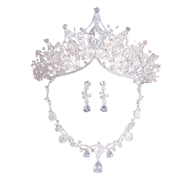 Bride Crown Halskæde Ear Stud Set Fashionable Brude Crown øreringe